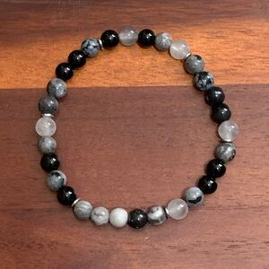 Handmade quartz bead and hematite stretch bracelet